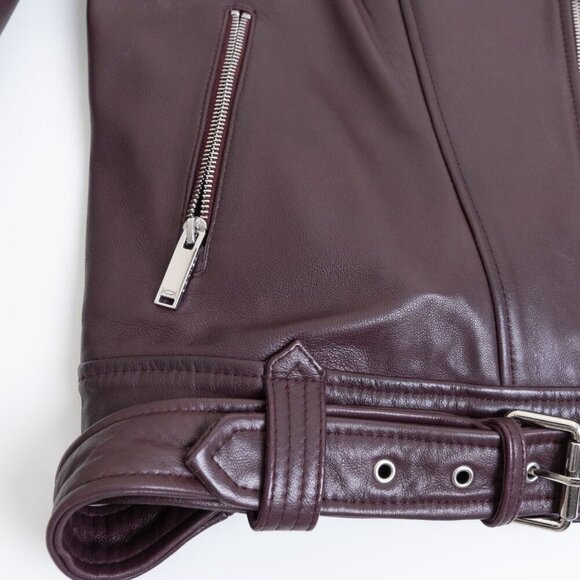 DANIER Juliette Genuine Leather Moto Jacket in Bordeaux - Picture 8 of 15